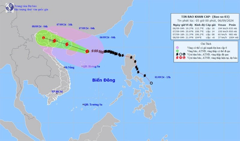 Bão số 3 mạnh cấp 16, giật trên cấp 17 cách Quảng Ninh khoảng 620km