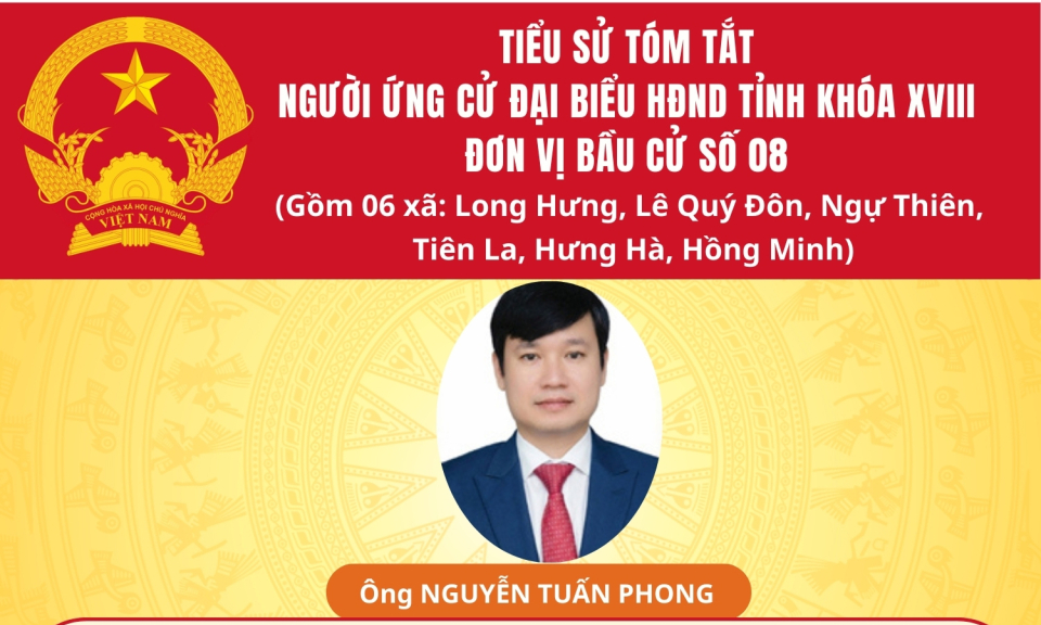 TIỂU SỬ VÀ CHƯƠNG TRÌNH HÀNH ĐỘNG CỦA ỨNG CỬ VIÊN ĐẠI BIỂU HĐND TỈNH KHÓA XVIII TẠI ĐƠN VỊ BẦU CỬ SỐ 8: ÔNG NGUYỄN TUẤN PHONG