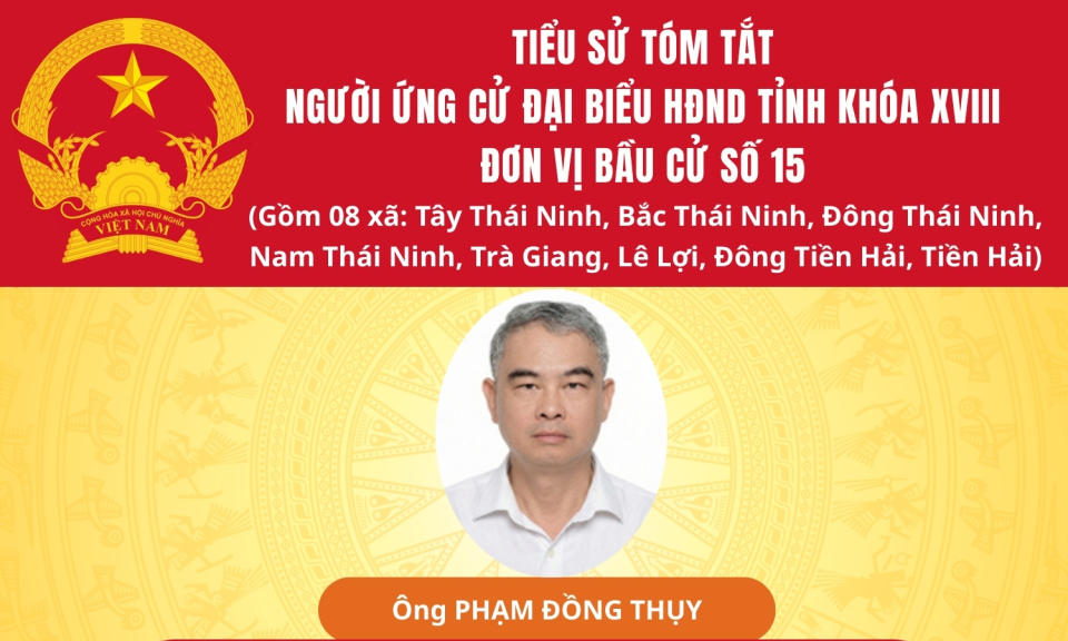 TIỂU SỬ VÀ CHƯƠNG TRÌNH HÀNH ĐỘNG CỦA ỨNG CỬ VIÊN ĐẠI BIỂU HĐND TỈNH KHÓA XVIII TẠI ĐƠN VỊ BẦU CỬ SỐ 15: ÔNG PHẠM ĐỒNG THỤY