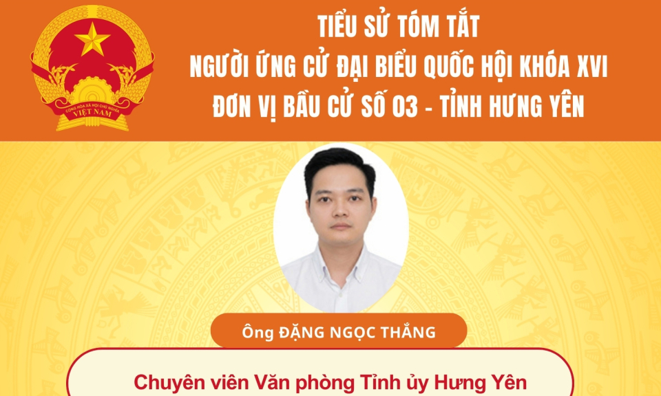 TIỂU SỬ VÀ CHƯƠNG TRÌNH HÀNH ĐỘNG CỦA NGƯỜI ỨNG CỬ ĐẠI BIỂU QUỐC HỘI KHÓA XVI: ÔNG ĐẶNG NGỌC THẮNG